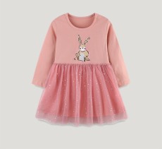 Kids Girls Long Sleeve Mesh Embroidered Princess Dress GASD-1567