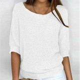 Plus Size Solid Color Round Neck 3/4 Sleeve Knit Top GBLH-9008#