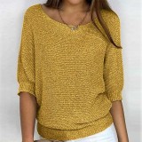Plus Size Solid Color Round Neck 3/4 Sleeve Knit Top GBLH-9008#