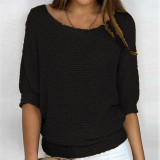Plus Size Solid Color Round Neck 3/4 Sleeve Knit Top GBLH-9008#