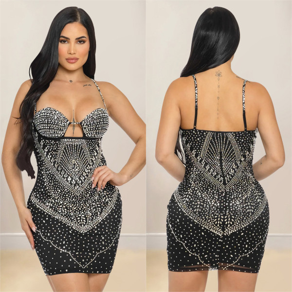 Hot Drill Backless Sling Mini Dress BY-C7035