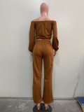 Fashion One Shoulder Solid Color Long Sleeve Two Piece Set ORY-5262