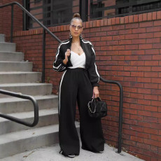 Striped Patchwork Zipper Thickened Two-piece Pants Set SFY-562
