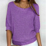 Plus Size Solid Color Round Neck 3/4 Sleeve Knit Top GBLH-9008#