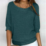 Plus Size Solid Color Round Neck 3/4 Sleeve Knit Top GBLH-9008#
