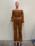 Fashion One Shoulder Solid Color Long Sleeve Two Piece Set ORY-5262