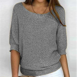 Plus Size Solid Color Round Neck 3/4 Sleeve Knit Top GBLH-9008#