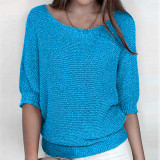 Plus Size Solid Color Round Neck 3/4 Sleeve Knit Top GBLH-9008#