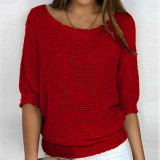Plus Size Solid Color Round Neck 3/4 Sleeve Knit Top GBLH-9008#