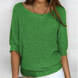 Plus Size Solid Color Round Neck 3/4 Sleeve Knit Top GBLH-9008#