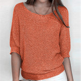 Plus Size Solid Color Round Neck 3/4 Sleeve Knit Top GBLH-9008#