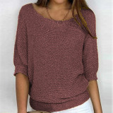 Plus Size Solid Color Round Neck 3/4 Sleeve Knit Top GBLH-9008#