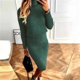 Plus Size High Neck Knits Pullover Sweater Two Piece Skirts Set GBLH-825#