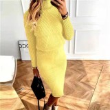 Plus Size High Neck Knits Pullover Sweater Two Piece Skirts Set GBLH-825#