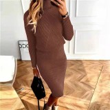 Plus Size High Neck Knits Pullover Sweater Two Piece Skirts Set GBLH-825#