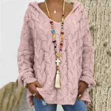 Solid Color Twist Knit Hoodie Sweater(Without Necklace) GBLH-1058#