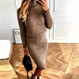 Plus Size High Neck Knits Pullover Sweater Two Piece Skirts Set GBLH-825#