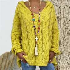 Solid Color Twist Knit Hoodie Sweater(Without Necklace) GBLH-1058#