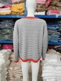 Stripe Contrast Color Drop Shoulder Long Sleeve Sweater GBLH-9020#