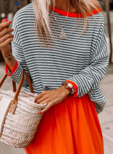 Stripe Contrast Color Drop Shoulder Long Sleeve Sweater GBLH-9020#