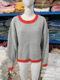 Stripe Contrast Color Drop Shoulder Long Sleeve Sweater GBLH-9020#