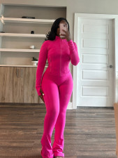 Solid Color Tight Long Sleeve Micro Flare Pants Suit CH-24057