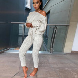 Long Sleeve Solid Color Sweater Two PIece Pants Set GBLH-3119#