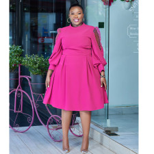 Plus Size Polka Dot Mesh Patchwork Lantern Sleeve Midi Dress NNWF-8045