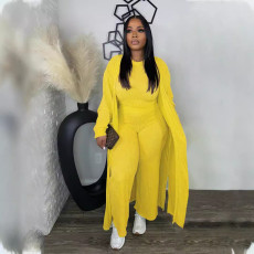 Long Sleeve Coat Sleeveless Vest Wide Leg Pants 3 Piece Set SFY-565
