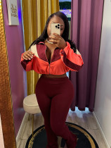 Color Block Long Sleeve Micro Flare Pants Suit CH-24060