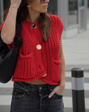 Solid Color Sleeveless Sweater Vest LM-8384