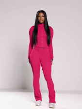 Solid Color Tight Long Sleeve Micro Flare Pants Suit CH-24057
