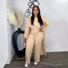 Long Sleeve Coat Sleeveless Vest Wide Leg Pants 3 Piece Set SFY-565