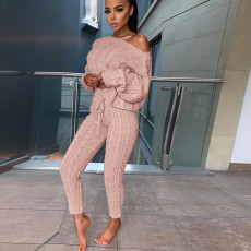 Long Sleeve Solid Color Sweater Two PIece Pants Set GBLH-3119#