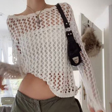 O Neck Loose Hollow Out Knits Top GBLH-9818#