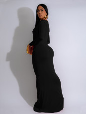 Deep V Neck Pleated Long Sleeve Maxi Dress SFY-570