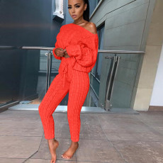 Long Sleeve Solid Color Sweater Two PIece Pants Set GBLH-3119#