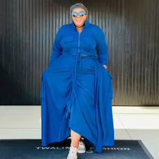 Plus Size Solid Splicing Tie Up Drawstring Pants Suit  NNWF-8044
