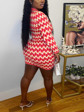 Stripe Print Lapel Long Sleeve Mini Dress LM-3360