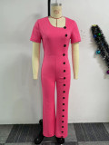 Irregular Neckline  Button Down Wide Leg Jumpsuit NY-10893