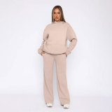 Solid Long Sleeve Hooded Sweatshirt Pants 2 Piece Set SSNF-211467