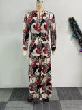 Print Long Sleeve Button Side Split Maxi Dress NY-10897