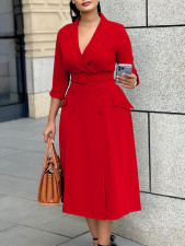 Double Breasted Suit Collar Solid Color Dress GMLF-3294