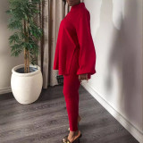 V-neck Lantern Sleeve Split Shirts Pants Suit NY-10900