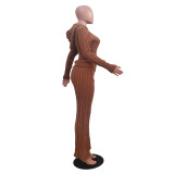 Solid Color Knits Long Sleeve Two Piece Pants Set TR-1316
