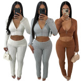 Solid Color Knits Long Sleeve Two Piece Pants Set TR-1316