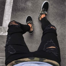 Men's Plus Size Black Holes Zipper Tight Jean GDMY-1010
