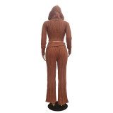 Solid Color Knits Long Sleeve Two Piece Pants Set TR-1316