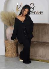 V-Neck Buttoned Cardigan Wide Leg Pants Sweater Set GCNF-0224