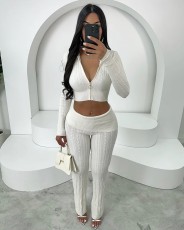 Solid Color Knits Long Sleeve Two Piece Pants Set TR-1316